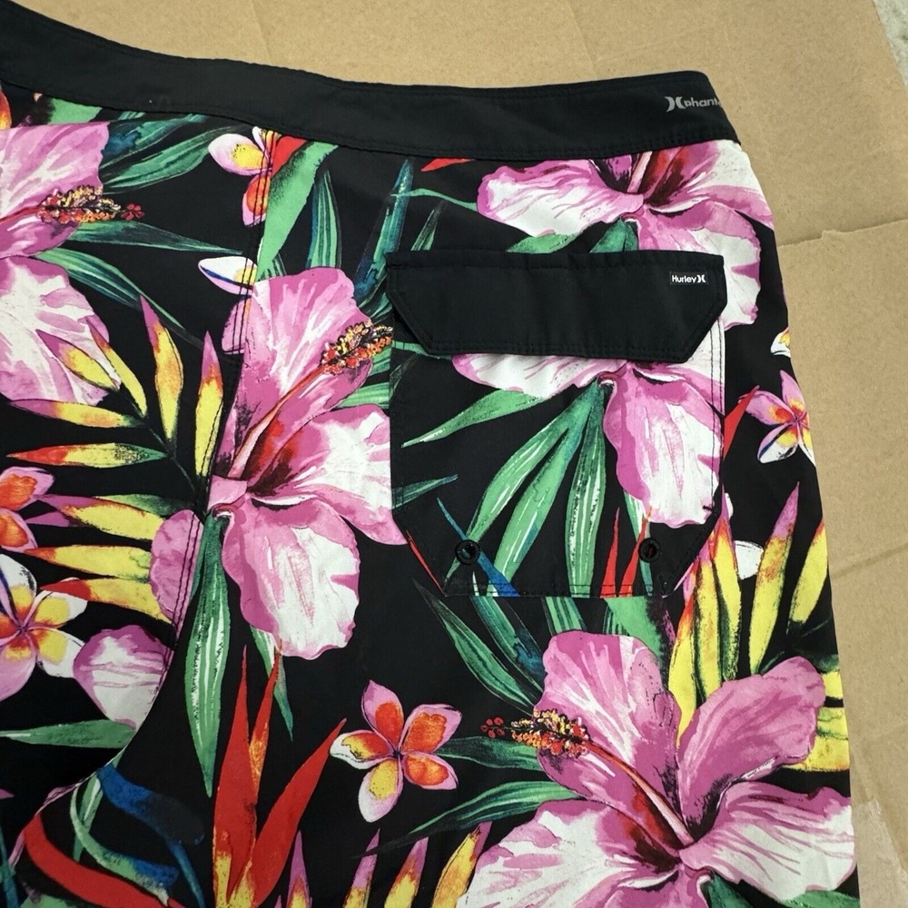 Hurley Board Shorts Men‎ 32 Black Tropical Hibiscus Phantom Floral Swim Trunks - Picture 5 of 5
